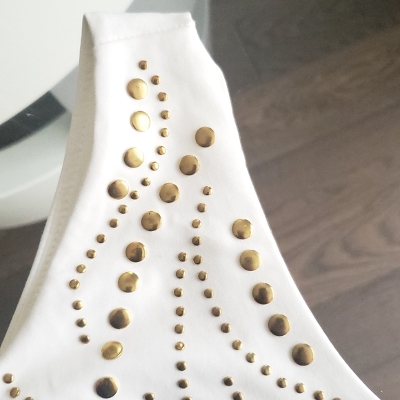 Bebe White And Gold Studs One Shoulder Dress - Picture 4 of 9